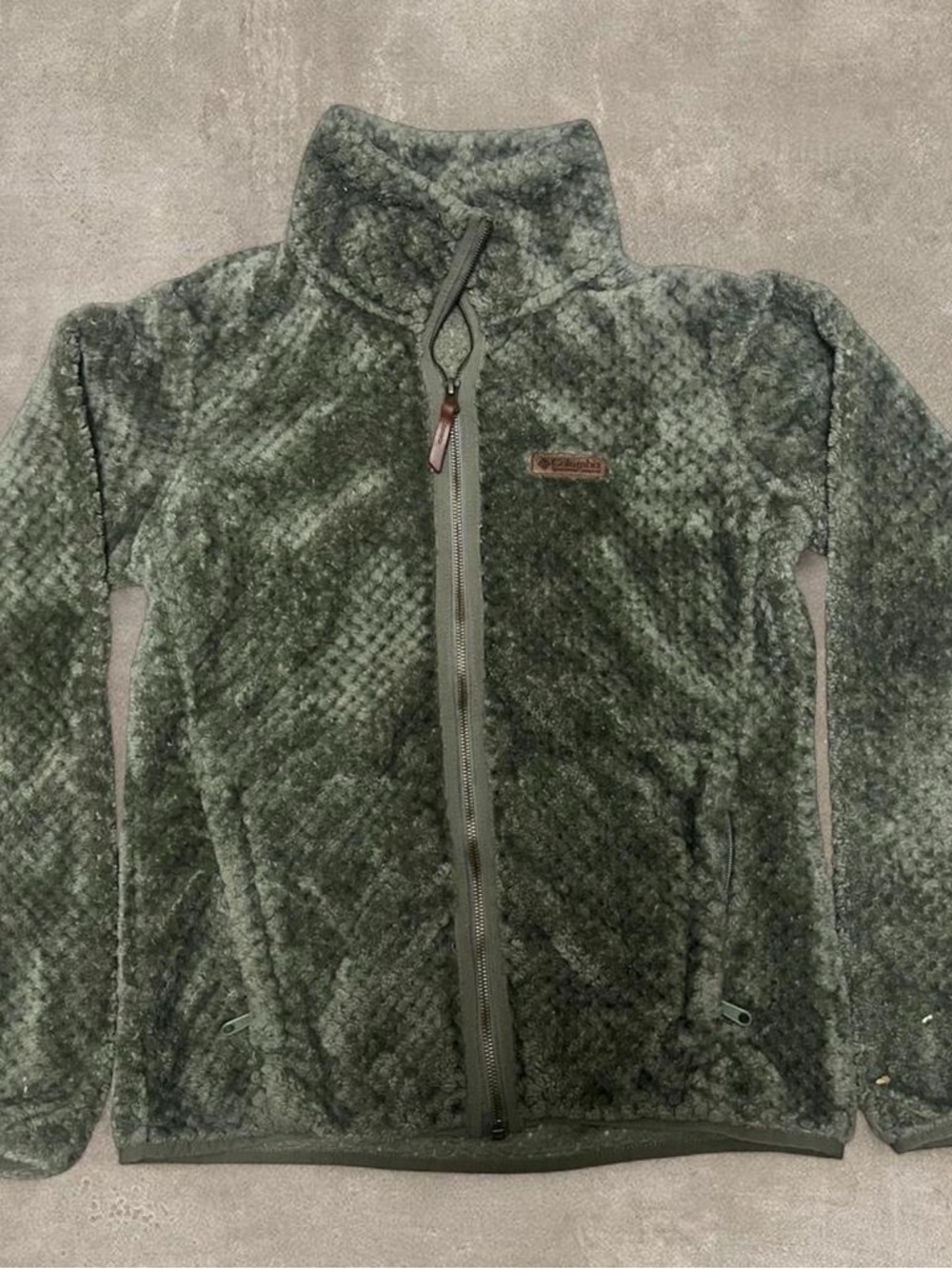Columbia Green Sherpa Fleece Jacket Full Zip Women’s Small Cozy Outdoor